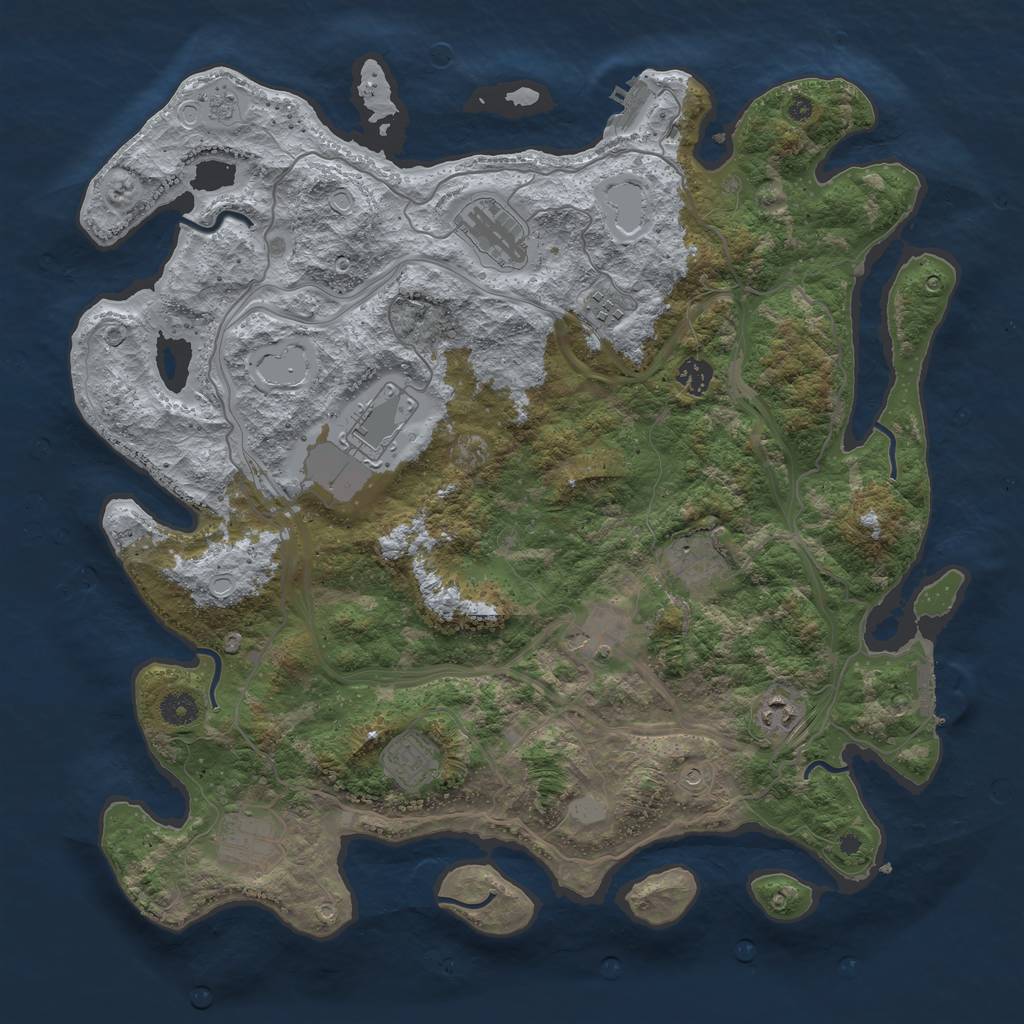 Rust Map: Procedural Map, Size: 4250, Seed: 843371774, 18 Monuments