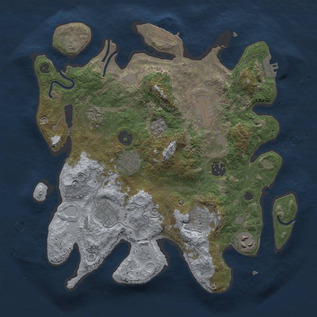 Rust Map: Procedural Map, Size: 3250, Seed: 609769810, 17 Monuments