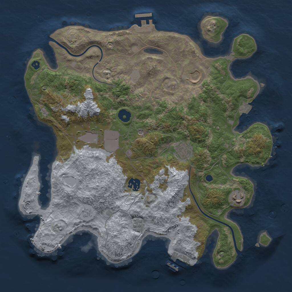 Rust Map: Procedural Map, Size: 3500, Seed: 1129767560, 12 Monuments