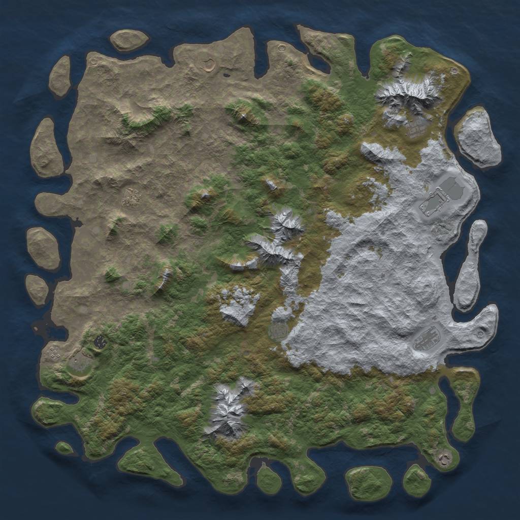 Rust Map: Barren, Size: 6000, Seed: 42001, 13 Monuments