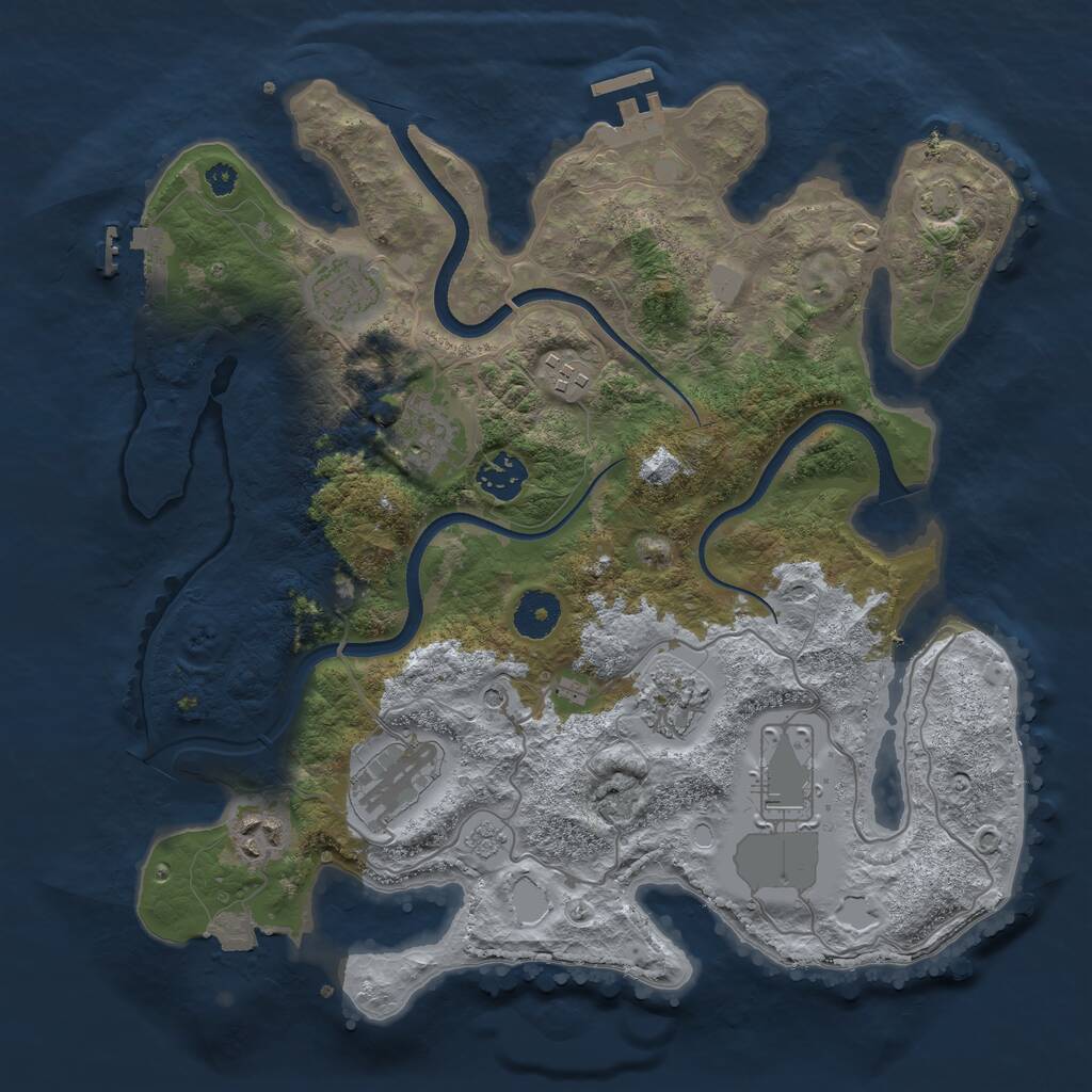 Rust Map: Procedural Map, Size: 3500, Seed: 703329557, 14 Monuments