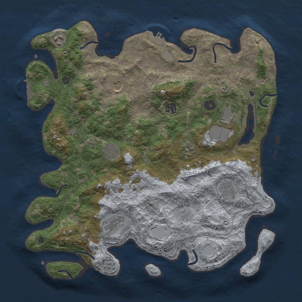 Rust Map: Procedural Map, Size: 4000, Seed: 461528405, 18 Monuments