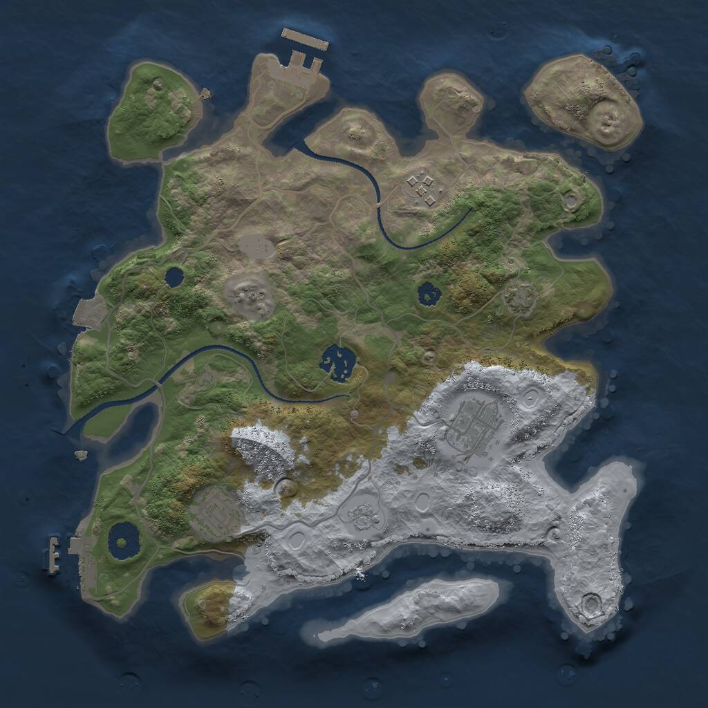 Rust Map: Procedural Map, Size: 3000, Seed: 824719, 9 Monuments