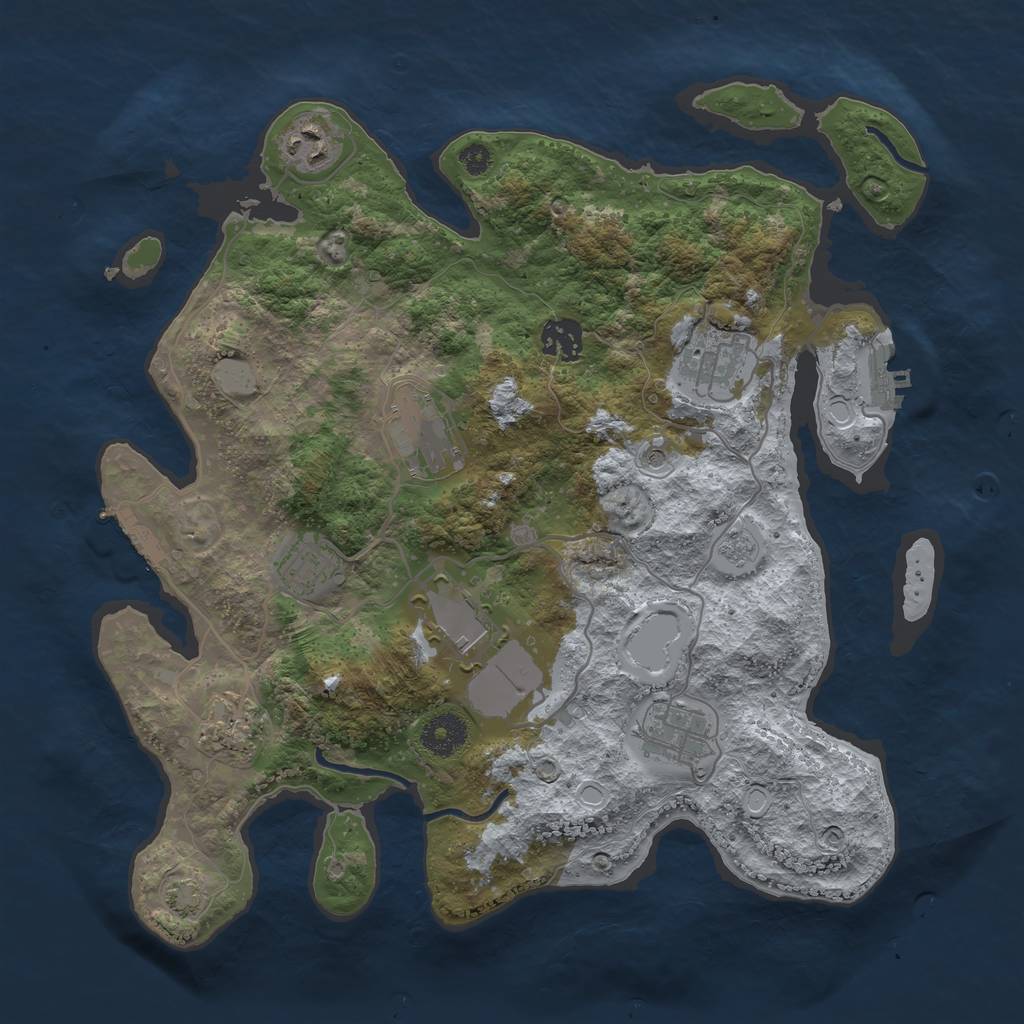 Rust Map: Procedural Map, Size: 3500, Seed: 720521374, 16 Monuments
