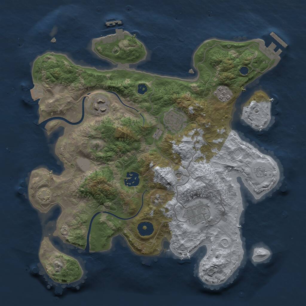 Rust Map: Procedural Map, Size: 3000, Seed: 1936438407, 11 Monuments