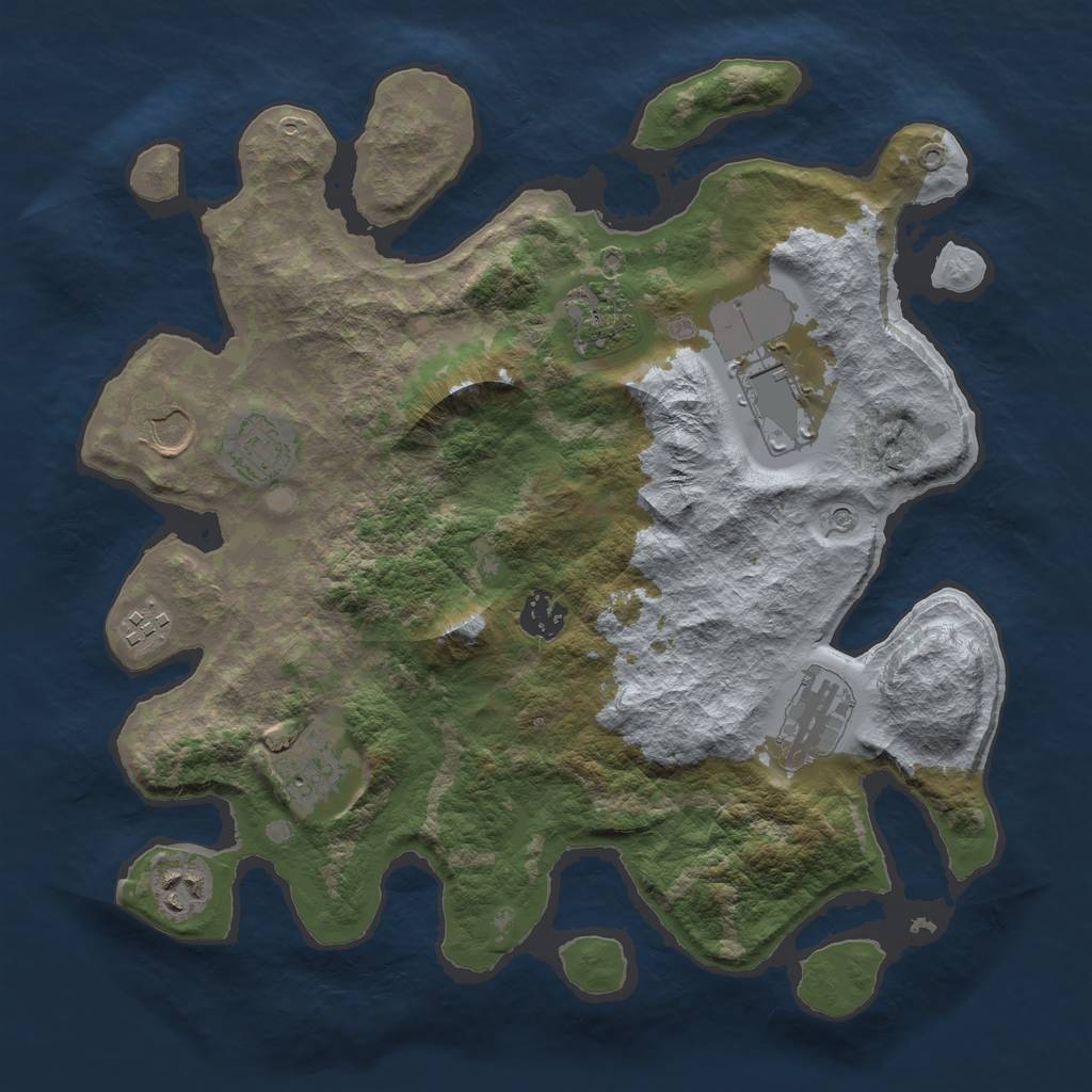 Rust Map: Barren, Size: 3500, Seed: 1937970264, 12 Monuments