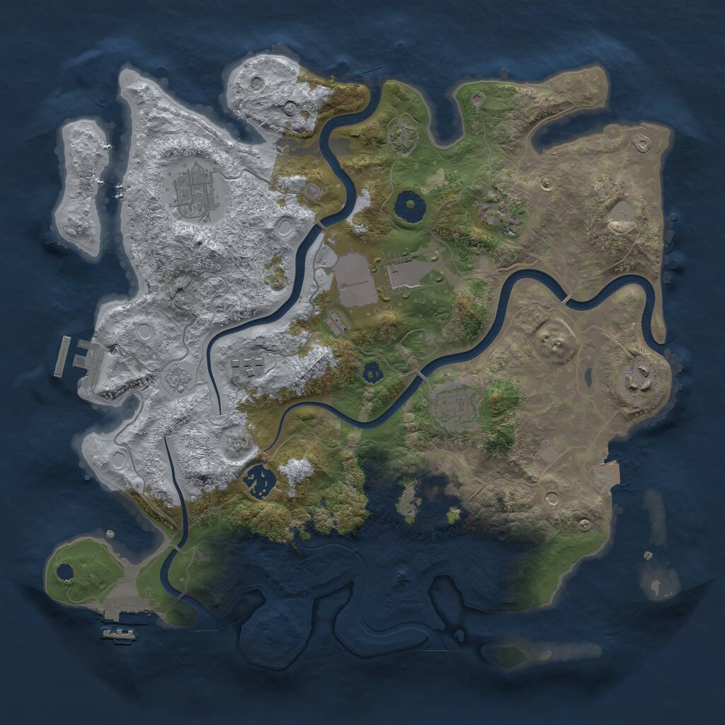 Rust Map: Procedural Map, Size: 3500, Seed: 1080769394, 14 Monuments
