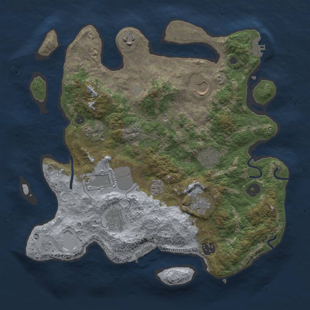 Rust Map: Procedural Map, Size: 3500, Seed: 441750315, 18 Monuments