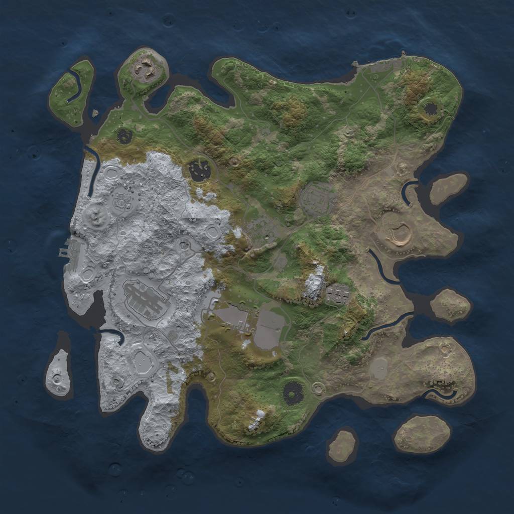 Rust Map: Procedural Map, Size: 3500, Seed: 593041452, 17 Monuments