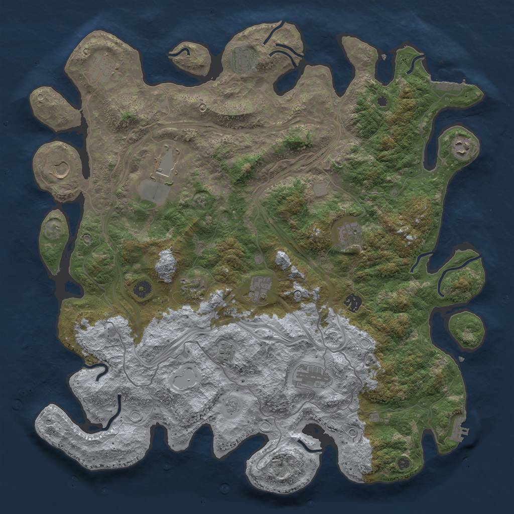 Rust Map: Procedural Map, Size: 4500, Seed: 2140329358, 20 Monuments