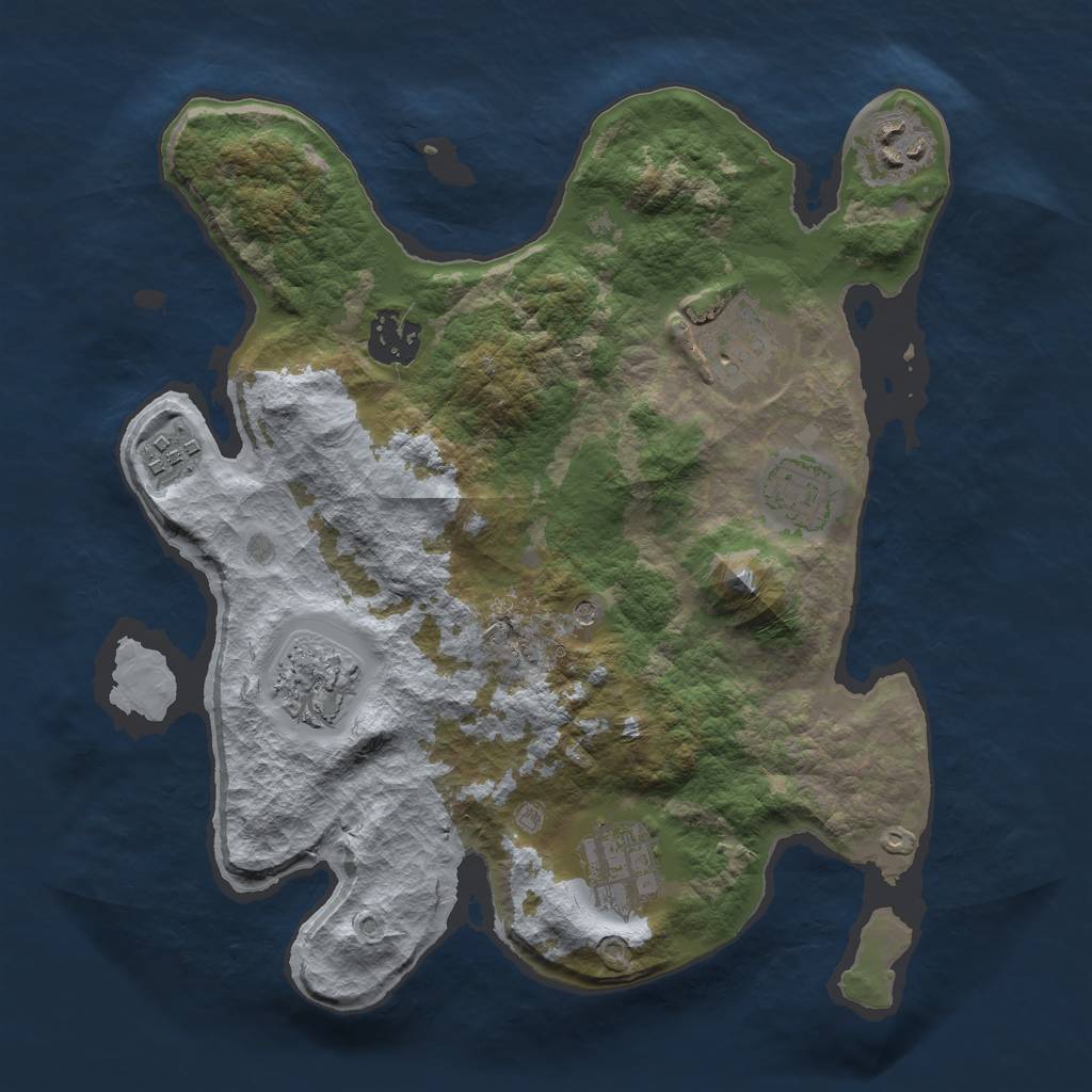 Rust Map: Barren, Size: 3000, Seed: 2106716776, 10 Monuments