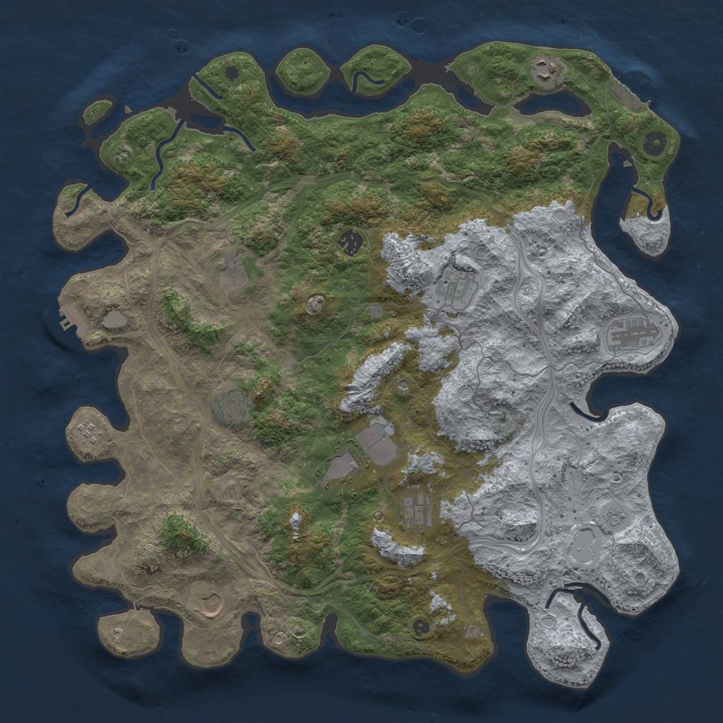 Rust Map: Procedural Map, Size: 4500, Seed: 1323307227, 19 Monuments