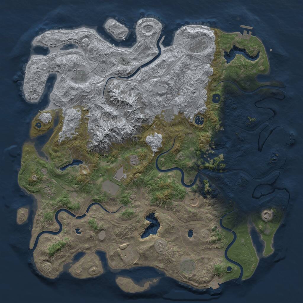Rust Map: Procedural Map, Size: 5000, Seed: 2054093696, 17 Monuments