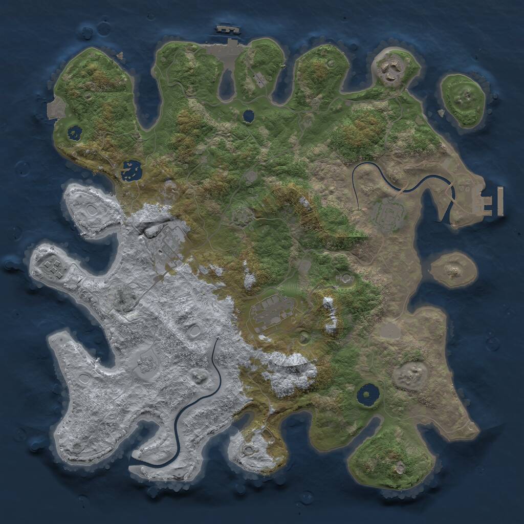 Rust Map: Procedural Map, Size: 3600, Seed: 46377709, 12 Monuments