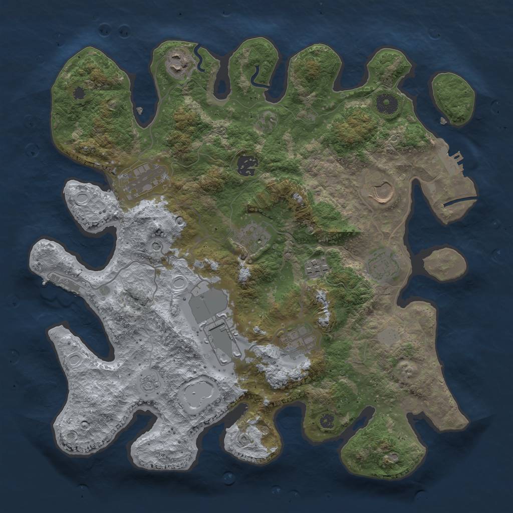 Rust Map: Procedural Map, Size: 3600, Seed: 46377709, 18 Monuments