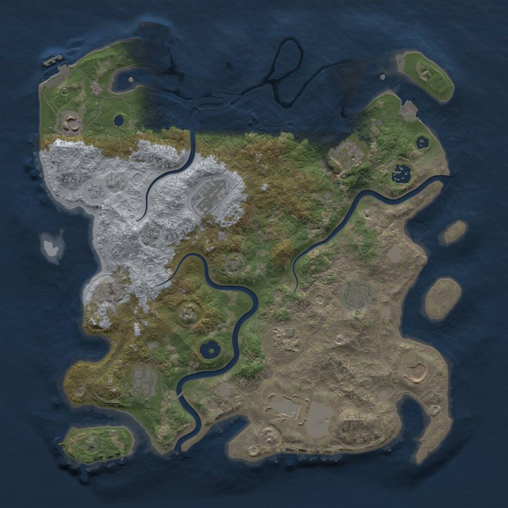 Rust Map: Procedural Map, Size: 3950, Seed: 987465, 16 Monuments