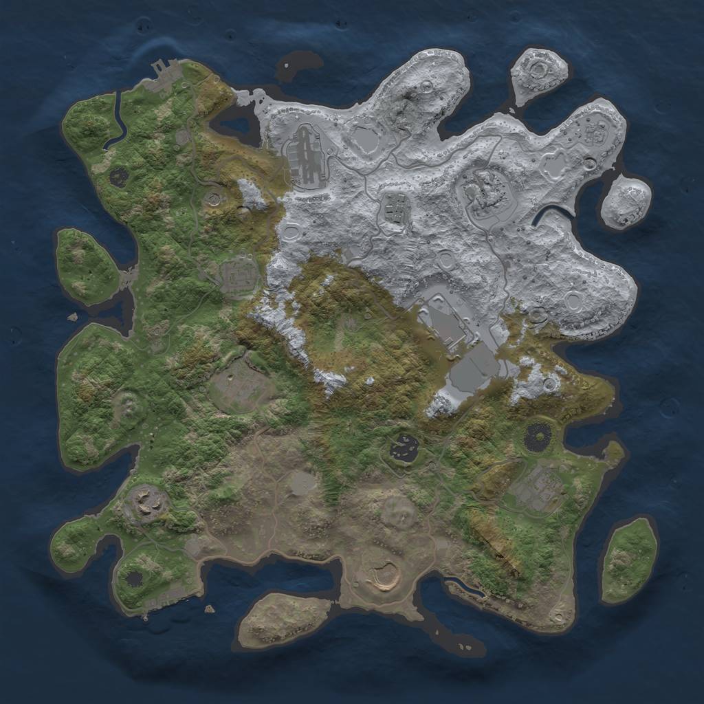 Rust Map: Procedural Map, Size: 3700, Seed: 2036124009, 19 Monuments