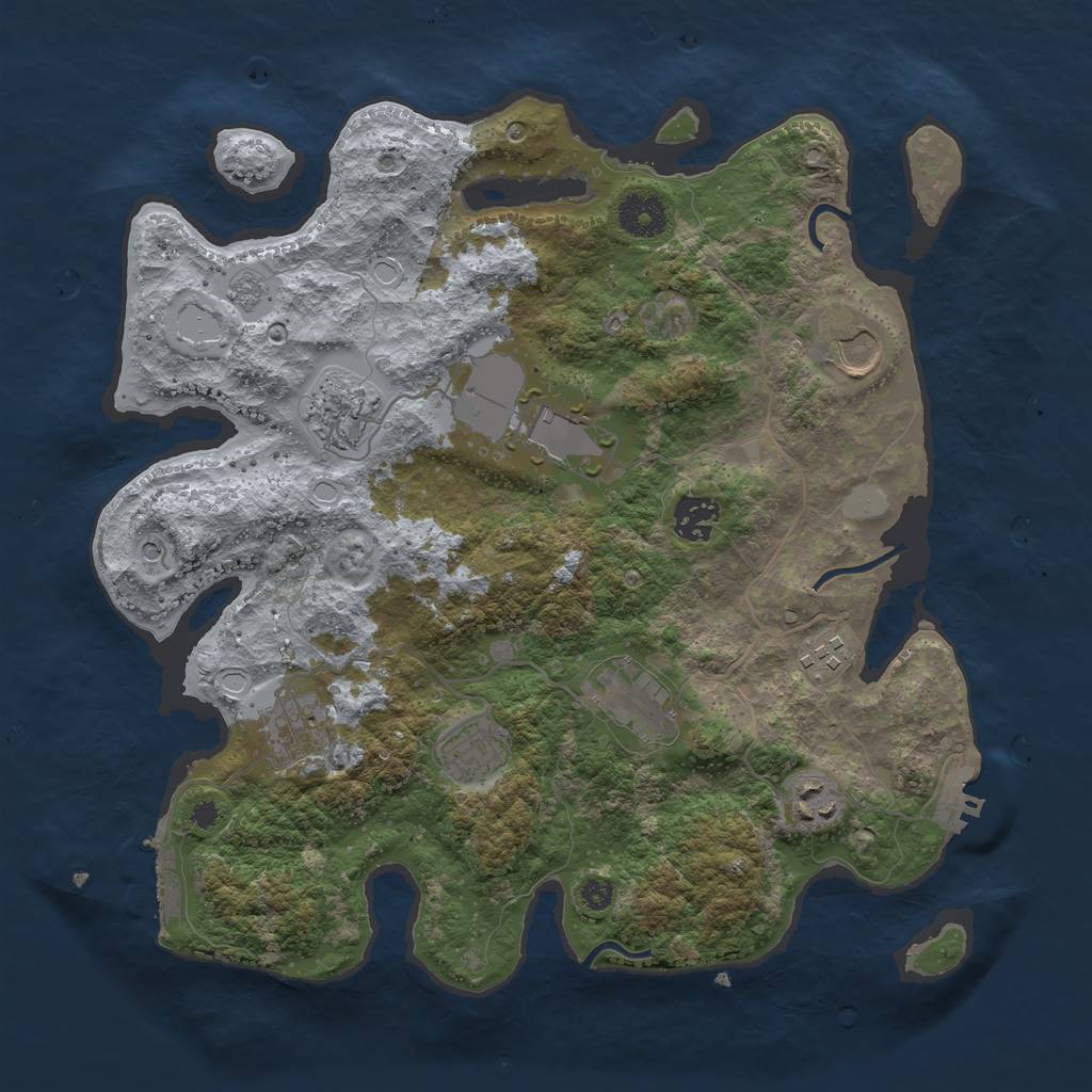 Rust Map: Procedural Map, Size: 3500, Seed: 80316616, 18 Monuments