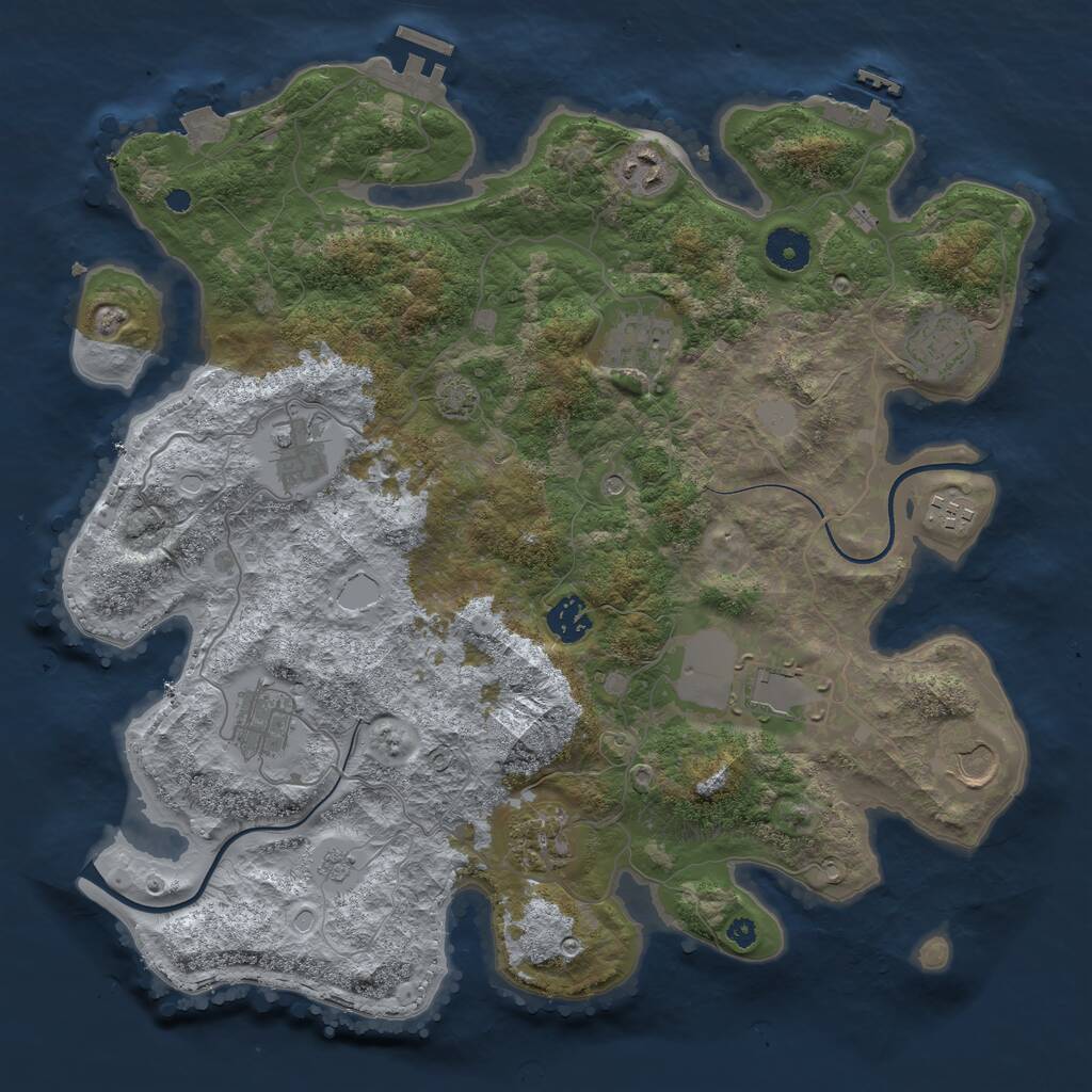 Rust Map: Procedural Map, Size: 3750, Seed: 1459049033, 16 Monuments