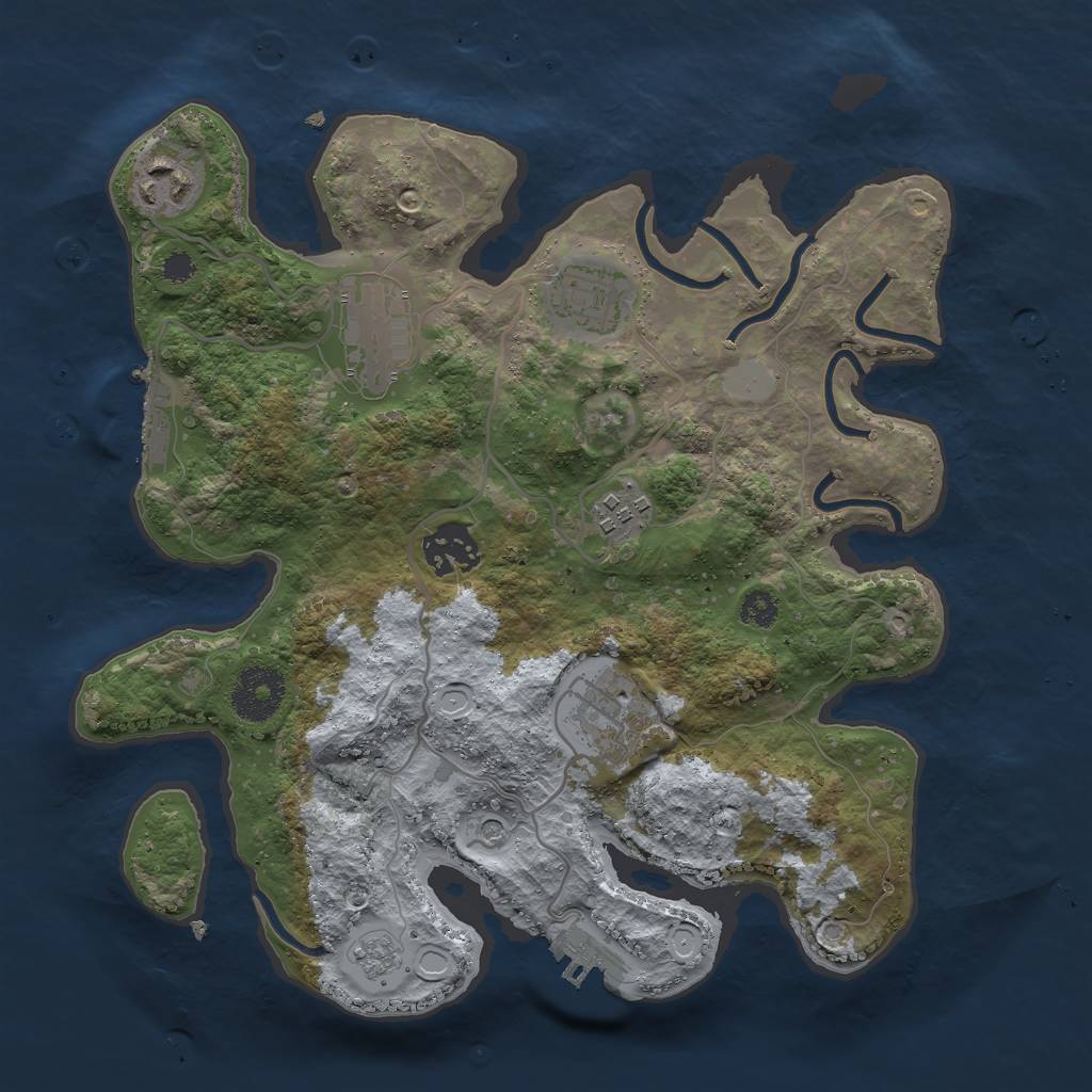 Rust Map: Procedural Map, Size: 3000, Seed: 1250745415, 13 Monuments