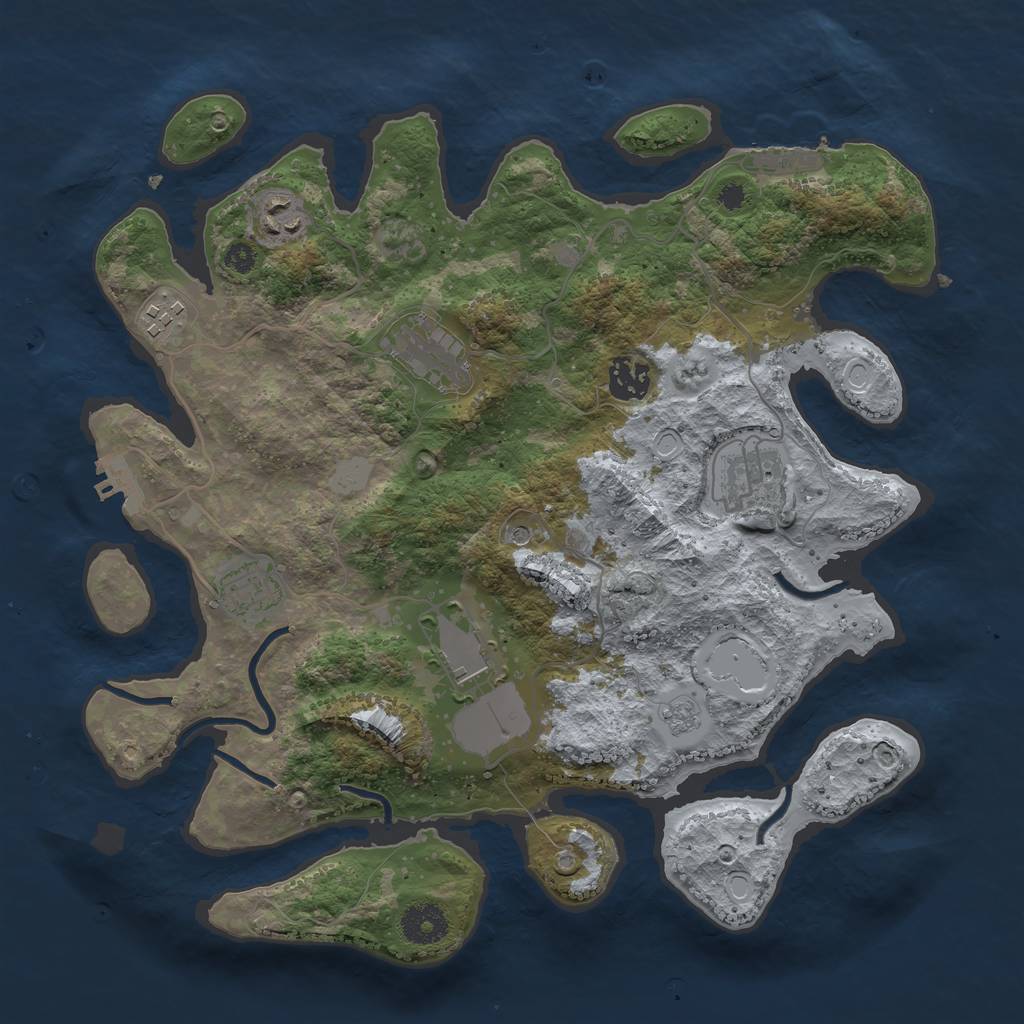 Rust Map: Procedural Map, Size: 3500, Seed: 55000001, 14 Monuments