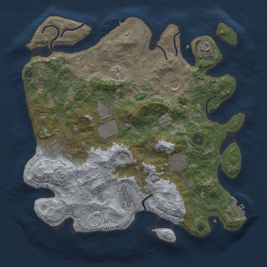 Rust Map: Procedural Map, Size: 3500, Seed: 555000001, 17 Monuments