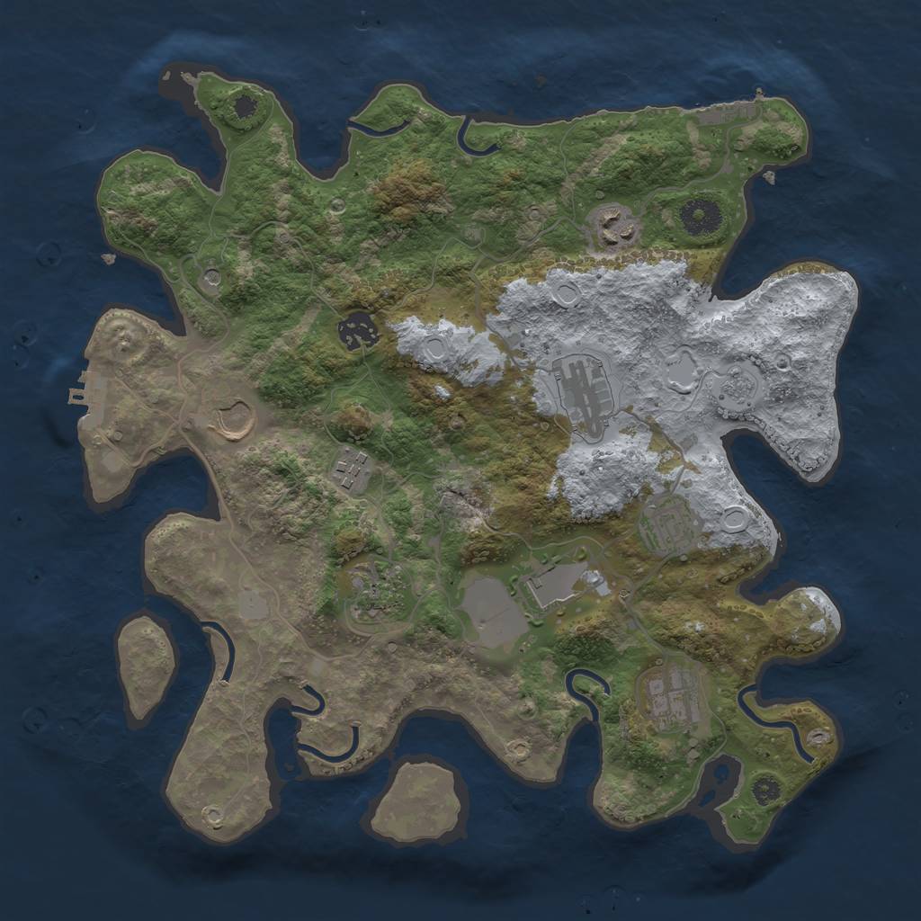 Rust Map: Procedural Map, Size: 3500, Seed: 54960995, 18 Monuments
