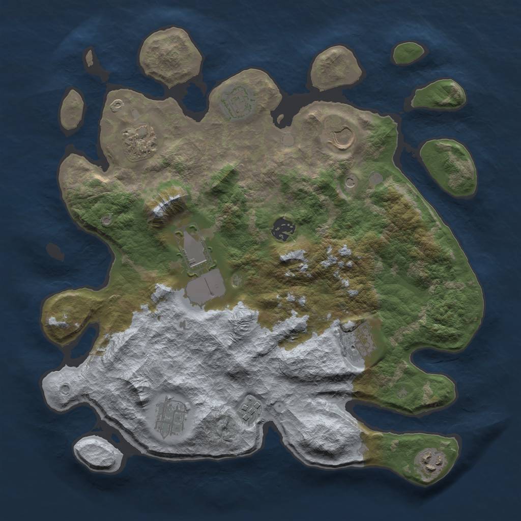 Rust Map: Barren, Size: 3500, Seed: 1635154, 12 Monuments