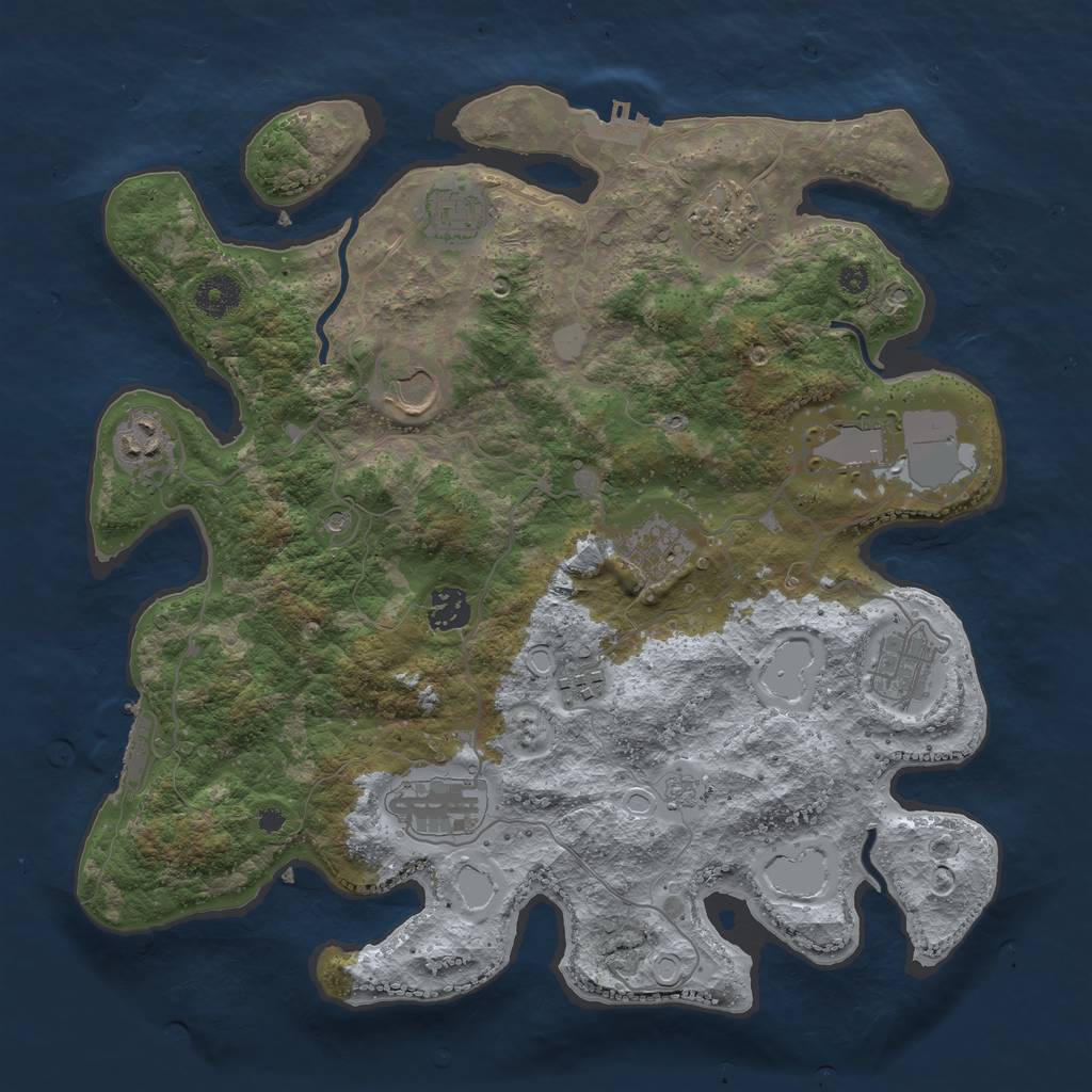 Rust Map: Procedural Map, Size: 3700, Seed: 878256, 19 Monuments