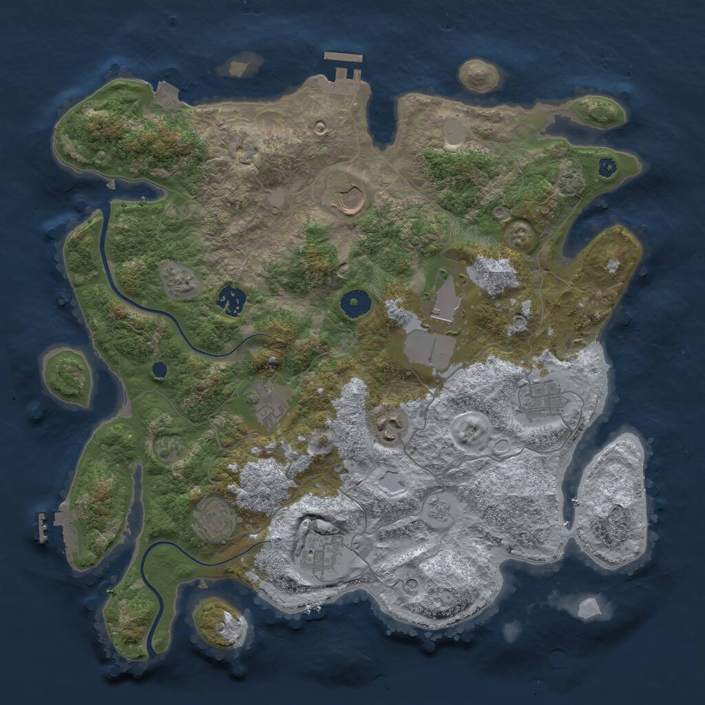 Rust Map: Procedural Map, Size: 3700, Seed: 2044866897, 14 Monuments
