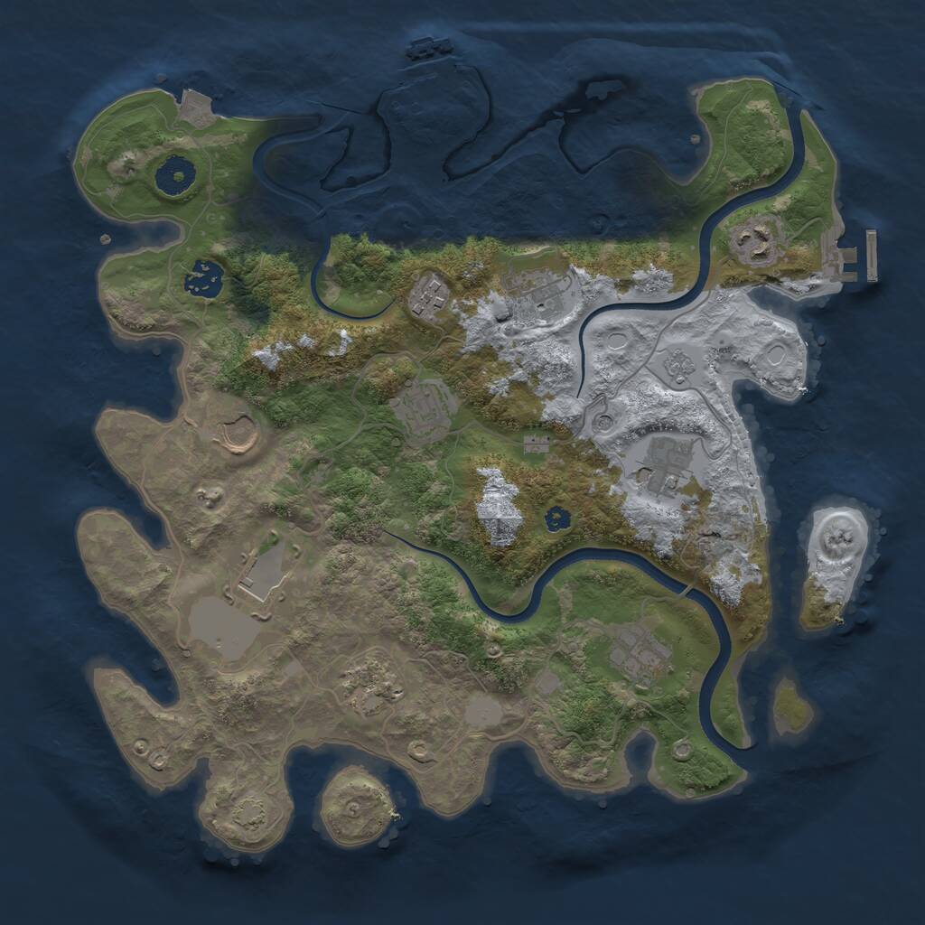 Rust Map: Procedural Map, Size: 3600, Seed: 105019000, 16 Monuments