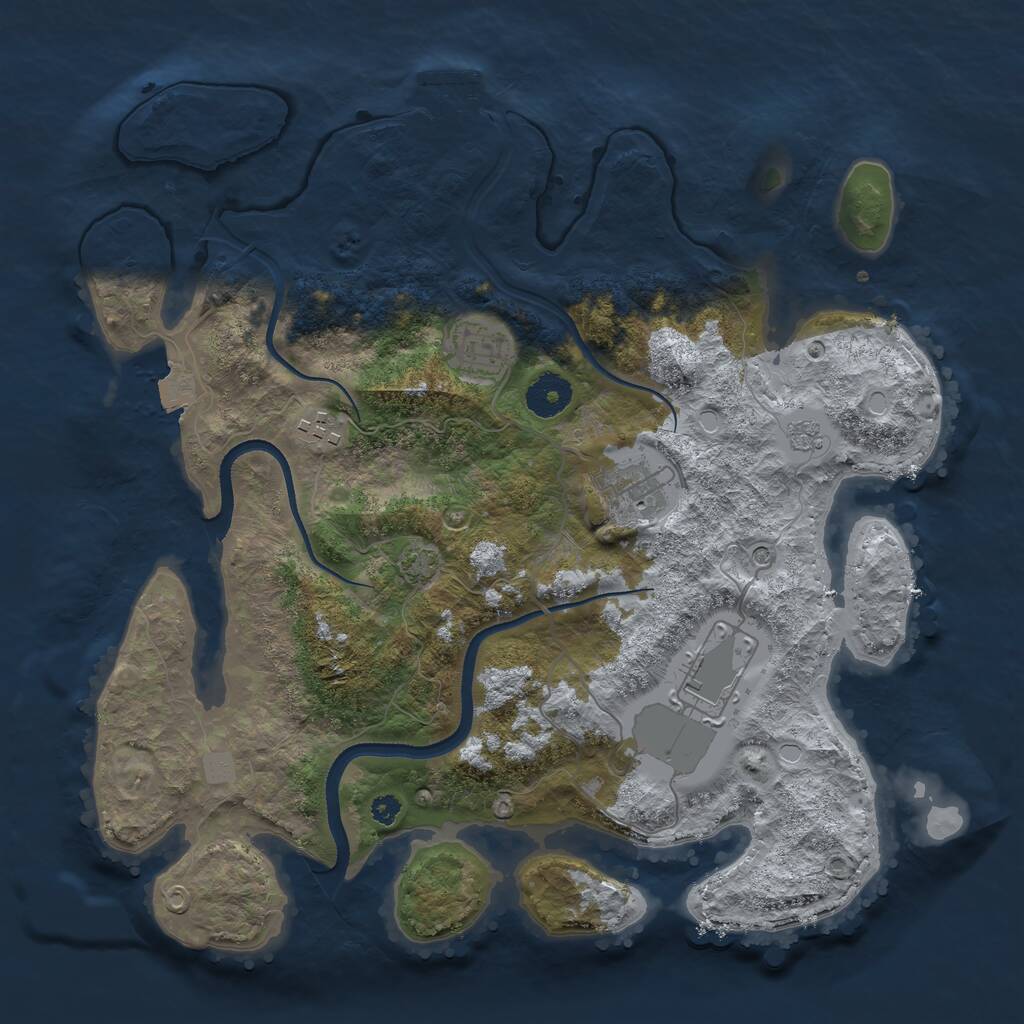 Rust Map: Procedural Map, Size: 3500, Seed: 56097255, 9 Monuments