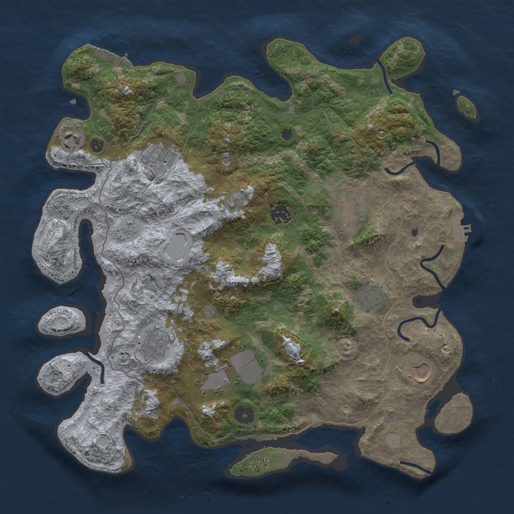 Rust Map: Procedural Map, Size: 4000, Seed: 47055369, 18 Monuments