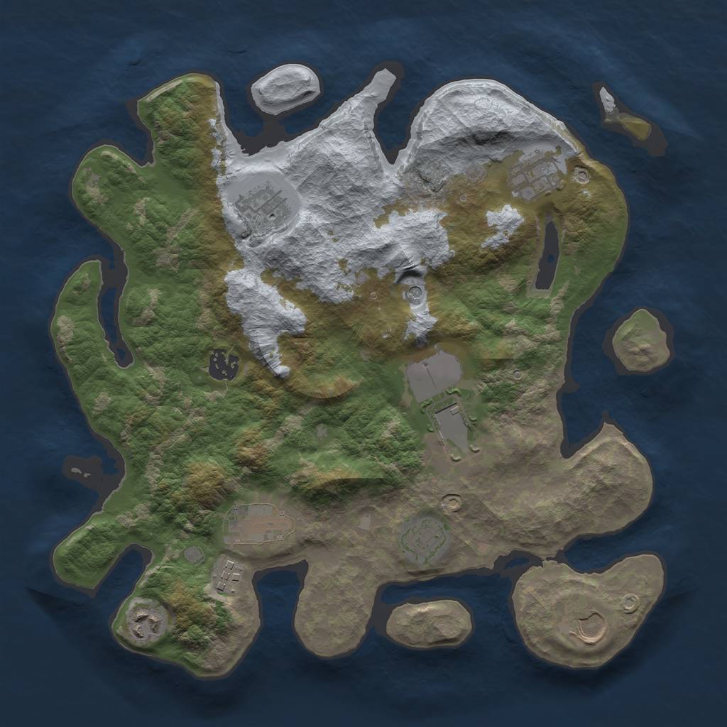 Rust Map: Barren, Size: 3500, Seed: 582356, 12 Monuments