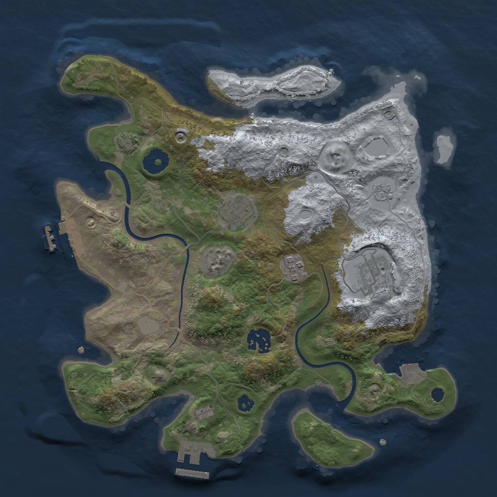 Rust Map: Procedural Map, Size: 3000, Seed: 2487609, 9 Monuments