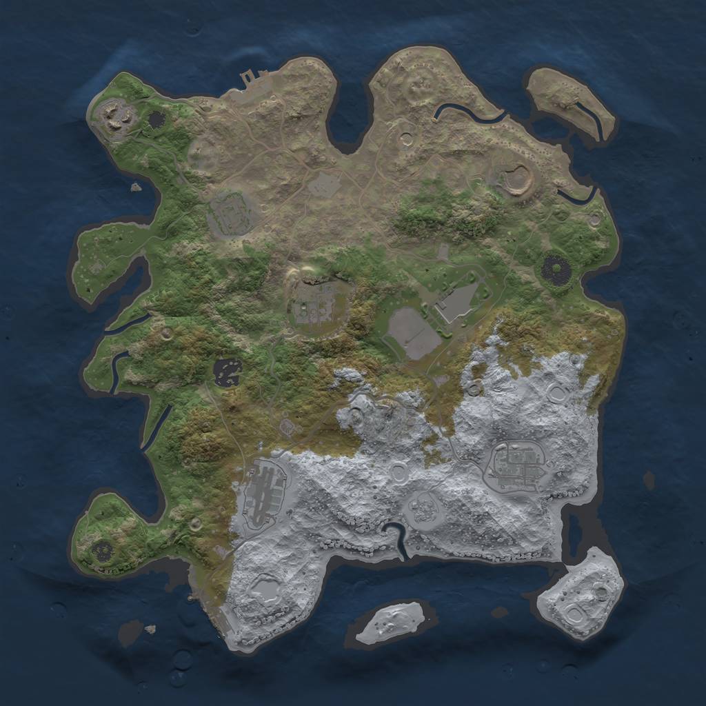 Rust Map: Procedural Map, Size: 3500, Seed: 44013015, 17 Monuments