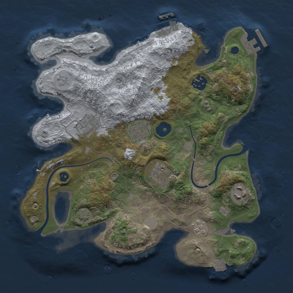 Rust Map: Procedural Map, Size: 3000, Seed: 55555, 12 Monuments