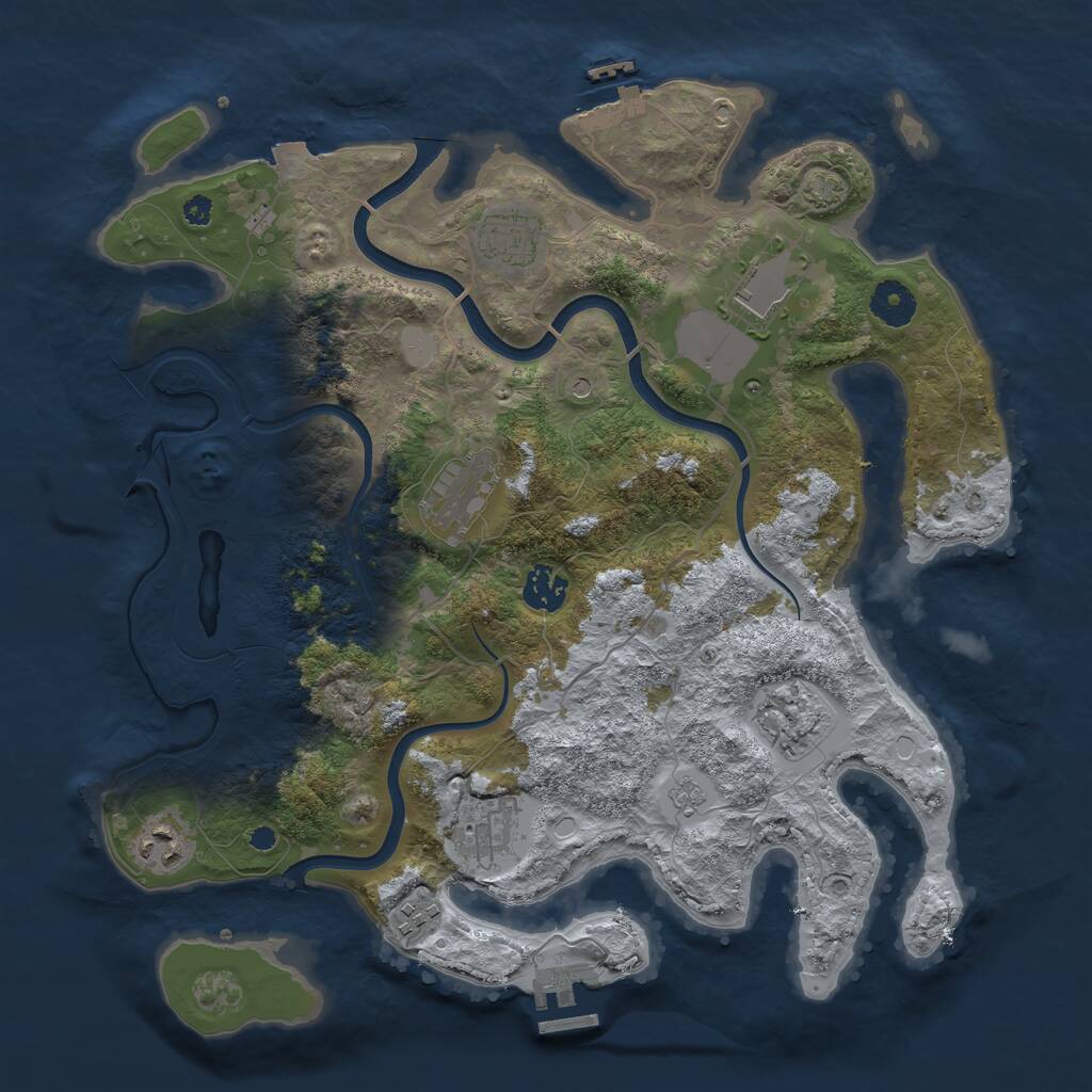 Rust Map: Procedural Map, Size: 3670, Seed: 17665, 14 Monuments