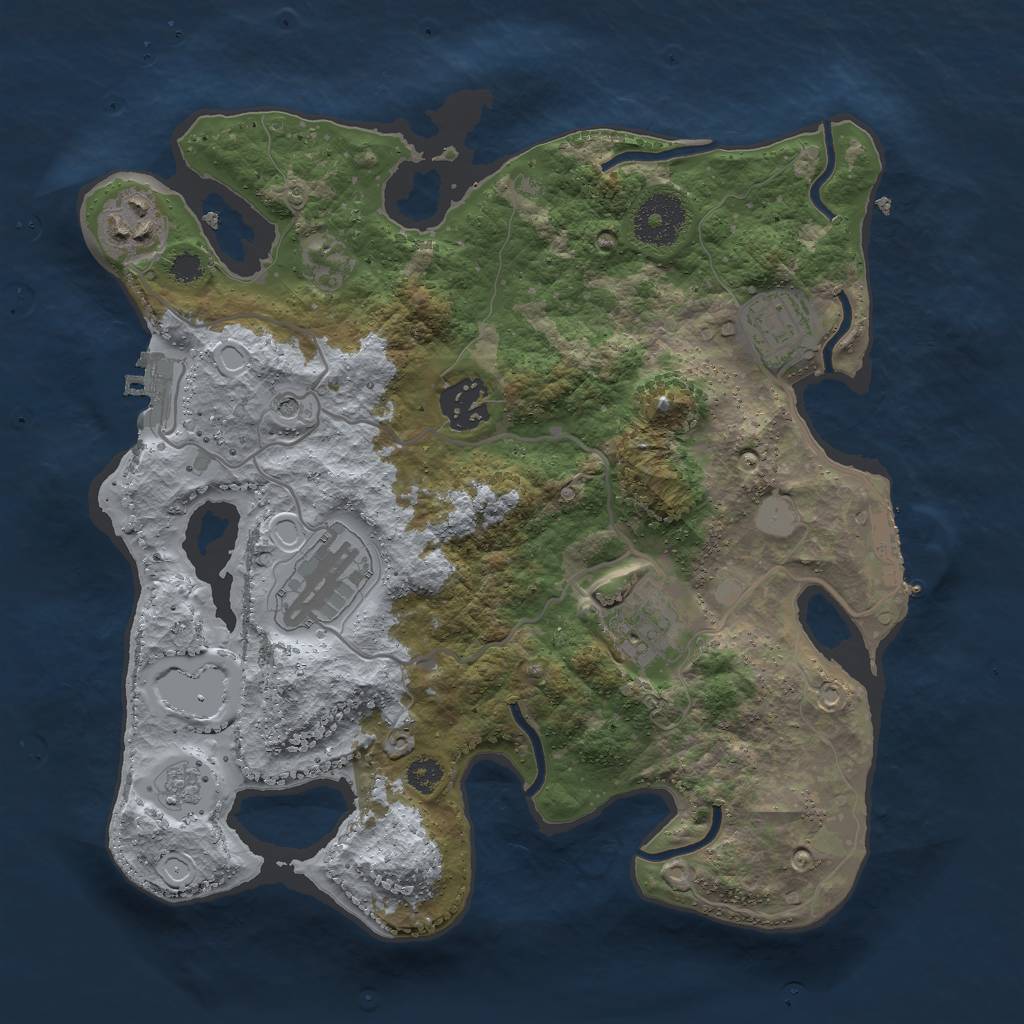 Rust Map: Procedural Map, Size: 3000, Seed: 2128930594, 14 Monuments