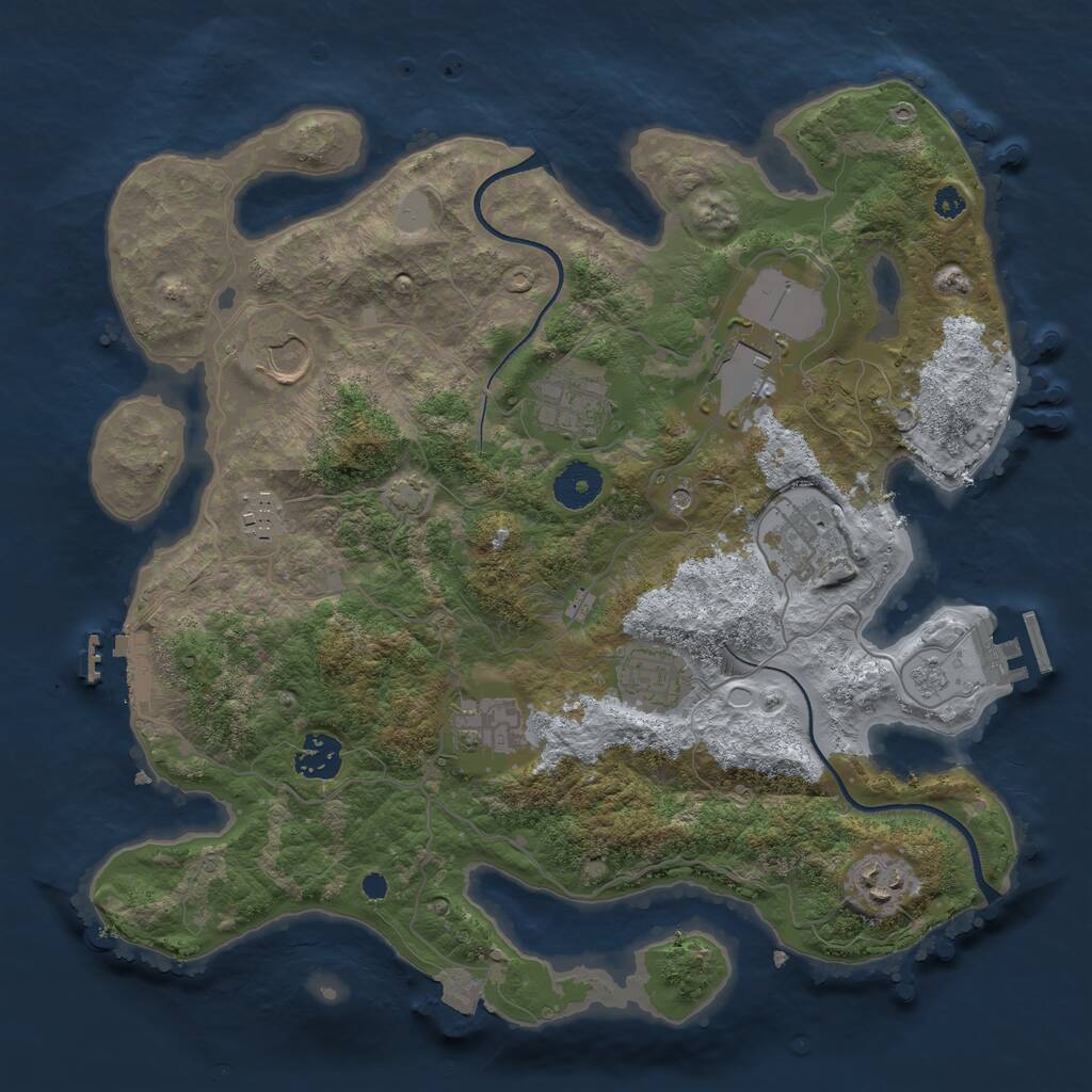 Rust Map: Procedural Map, Size: 3500, Seed: 1361016975, 15 Monuments