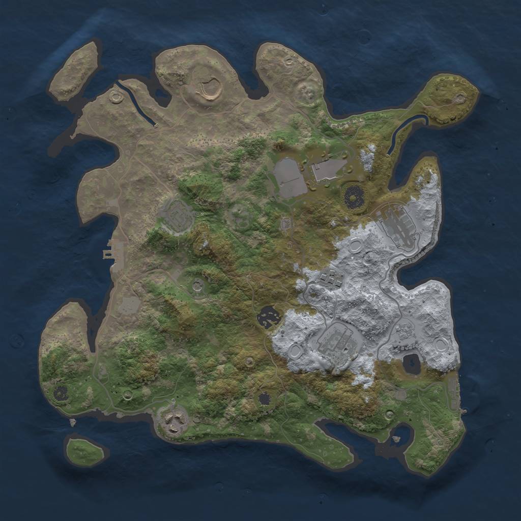 Rust Map: Procedural Map, Size: 3500, Seed: 55736001, 17 Monuments