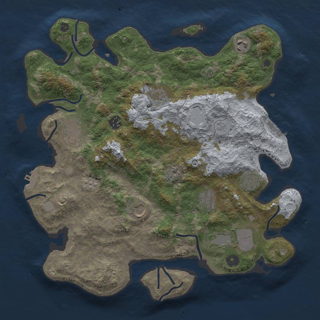 Rust Map: Procedural Map, Size: 3750, Seed: 599319750, 18 Monuments