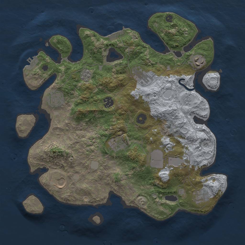 Rust Map: Procedural Map, Size: 3500, Seed: 11155, 16 Monuments