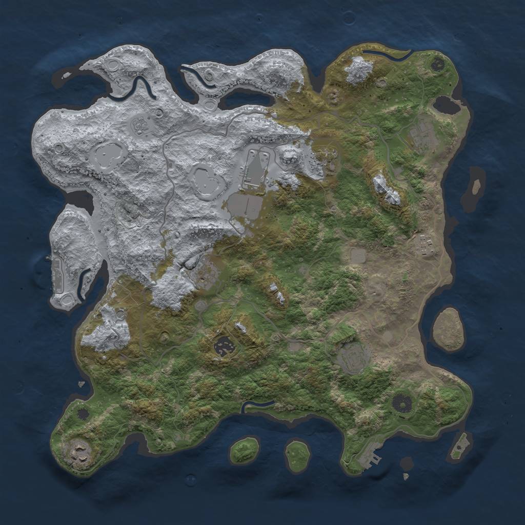 Rust Map: Procedural Map, Size: 4000, Seed: 1377128351, 17 Monuments