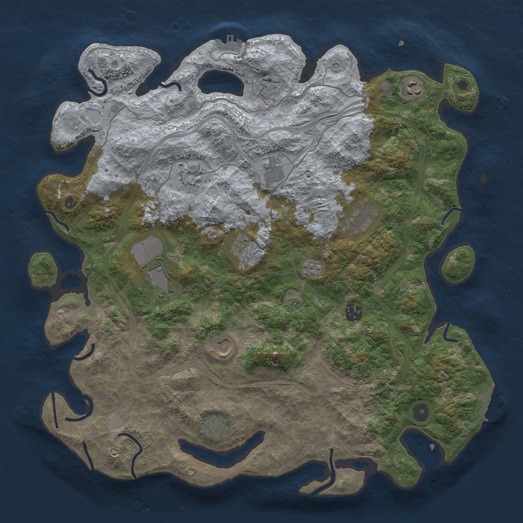 Rust Map: Procedural Map, Size: 4500, Seed: 1350359482, 17 Monuments