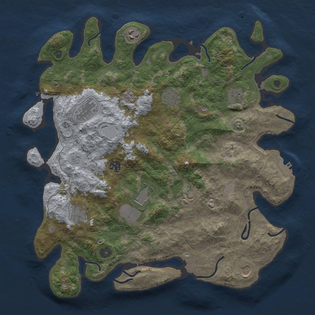 Rust Map: Procedural Map, Size: 4000, Seed: 720500337, 18 Monuments