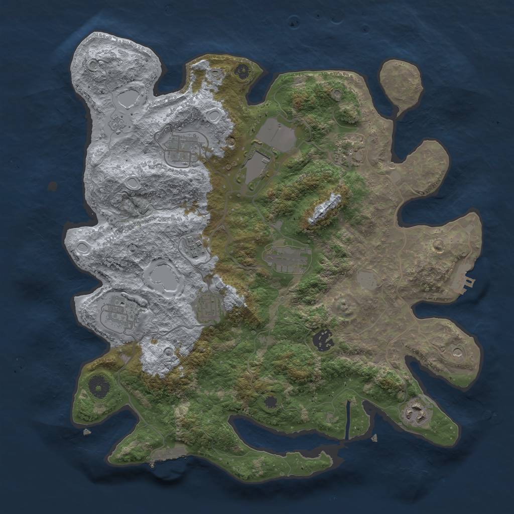 Rust Map: Procedural Map, Size: 3600, Seed: 1985360278, 18 Monuments