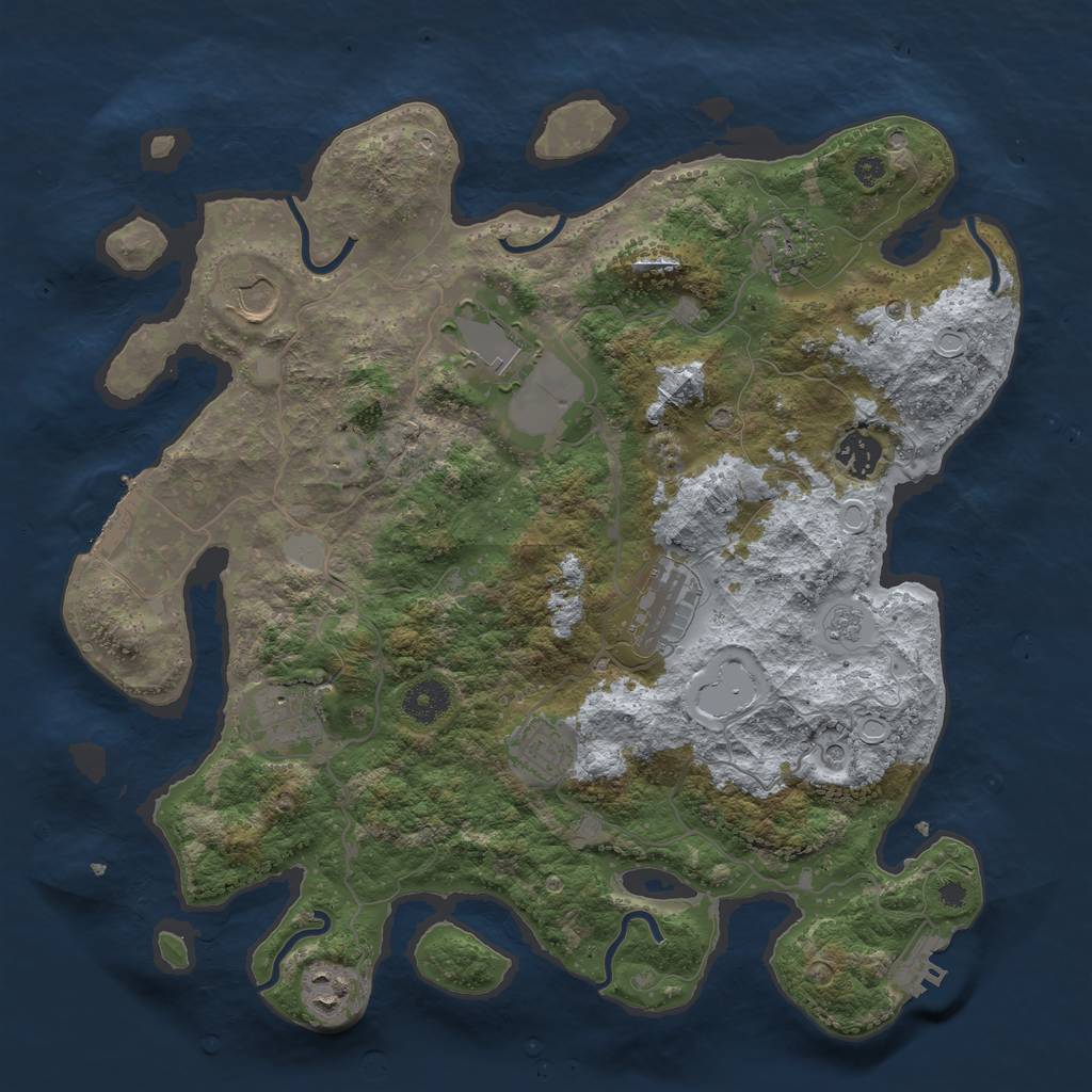 Rust Map: Procedural Map, Size: 3700, Seed: 1224015409, 17 Monuments