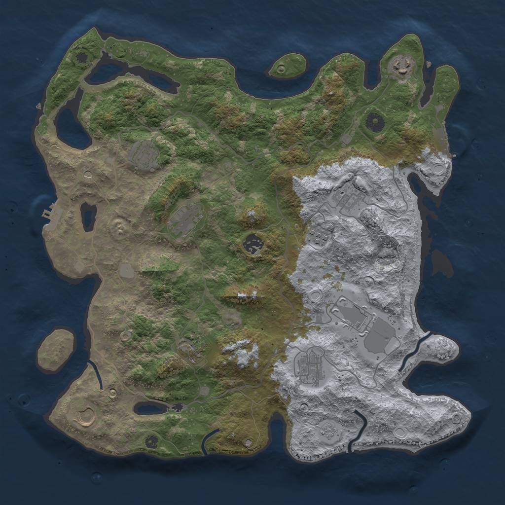 Rust Map: Procedural Map, Size: 4000, Seed: 1249865165, 19 Monuments