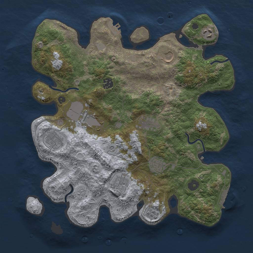 Rust Map: Procedural Map, Size: 3500, Seed: 1232895512, 18 Monuments